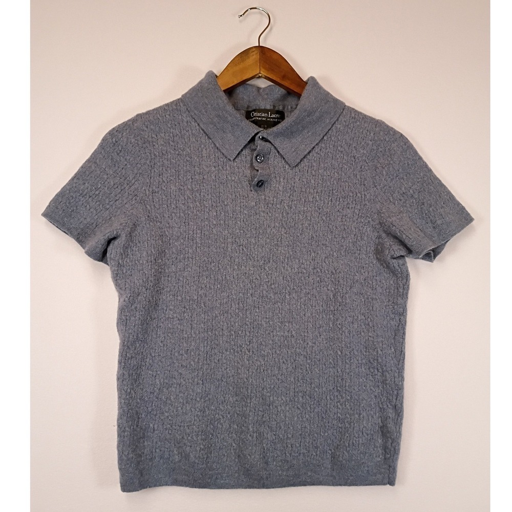 Quiet Luxury Christian Lacroix Boys XL Blue Extrafine Merino Wool Textured Polo